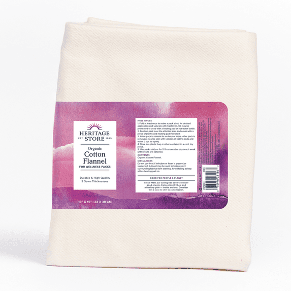 Heritage Store Cotton Organic Flannel | Use in Castor Oil Pack | Natural & Unbleached, Sewn in USA | Reusable | 13 x 15