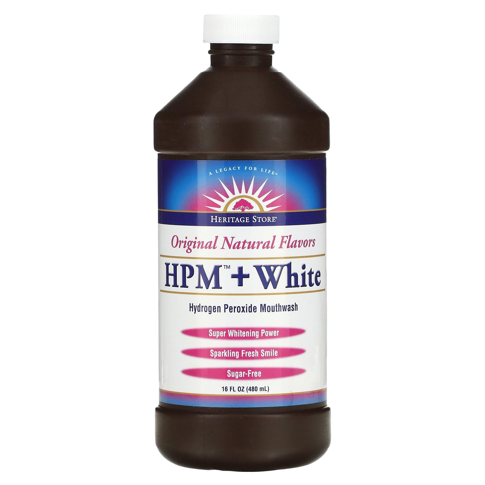 Heritage Store HPM + White, Hydrogen Peroxide Mouthwash, Super