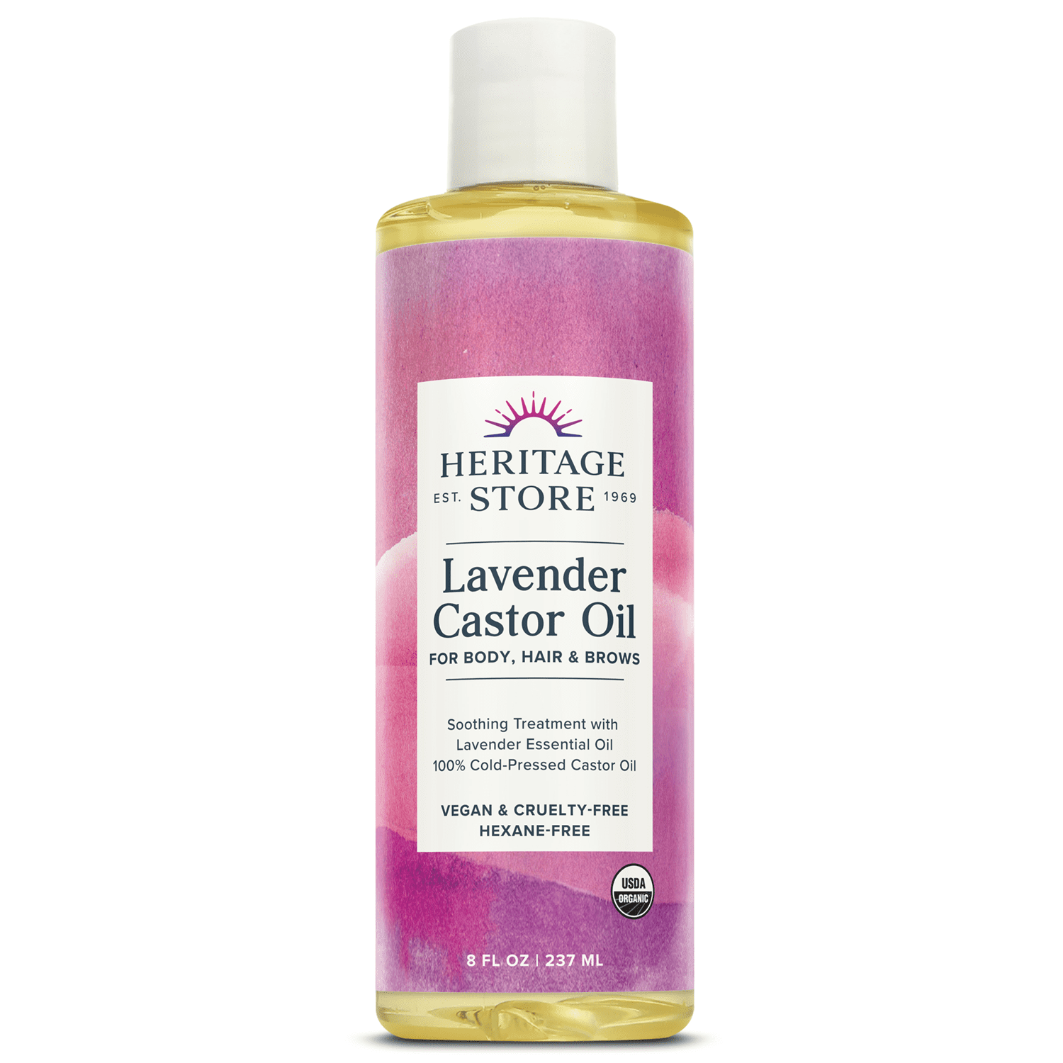 Heritage Store Lavender Castor Oil, Organic, Cold Pressed | Soothing Hydration for Hair, Body & Brows | Vegan | 8oz