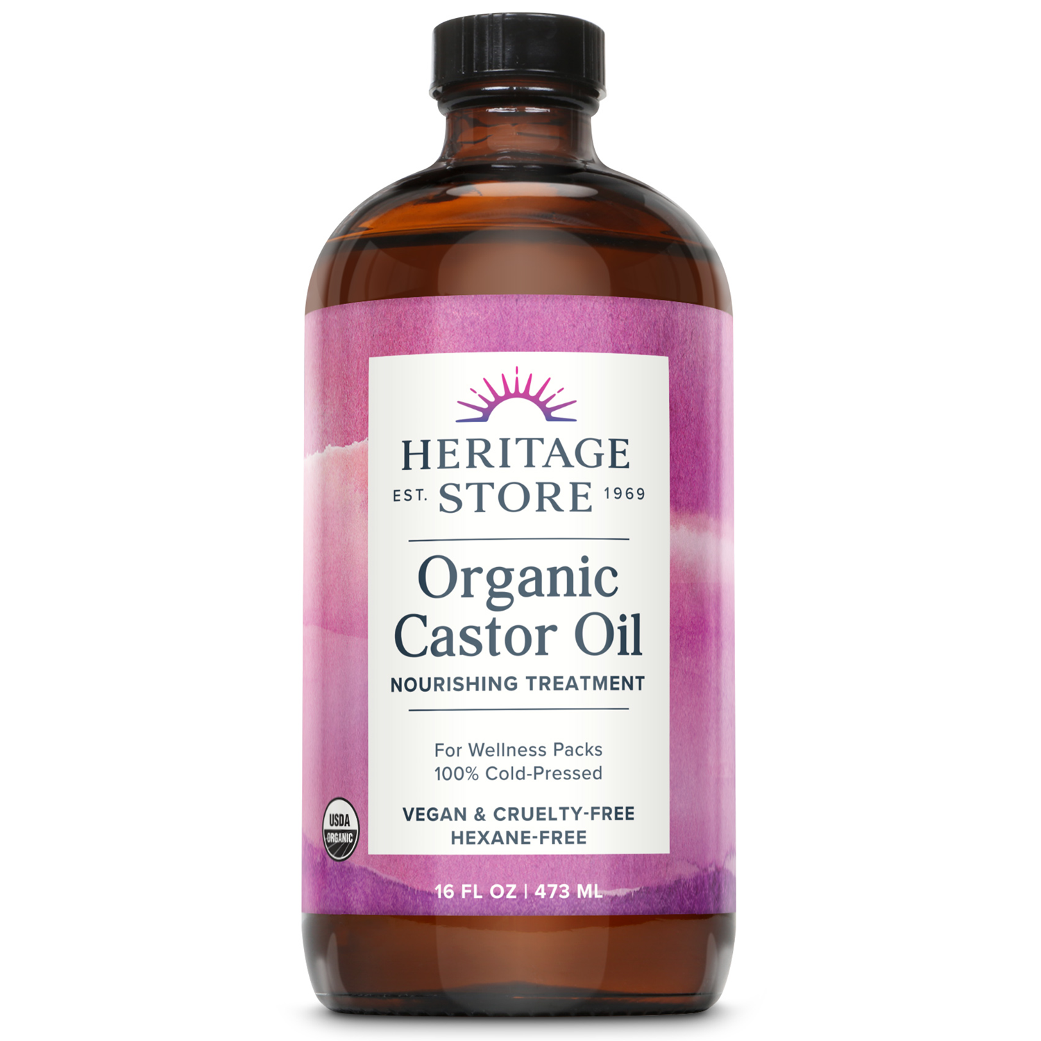 Heritage Store Organic Castor Oil, Cold Pressed | Rich Hydration for Hair & Skin, Bold Lashes & Brows, Hexane Free, 16oz - image 1 of 6
