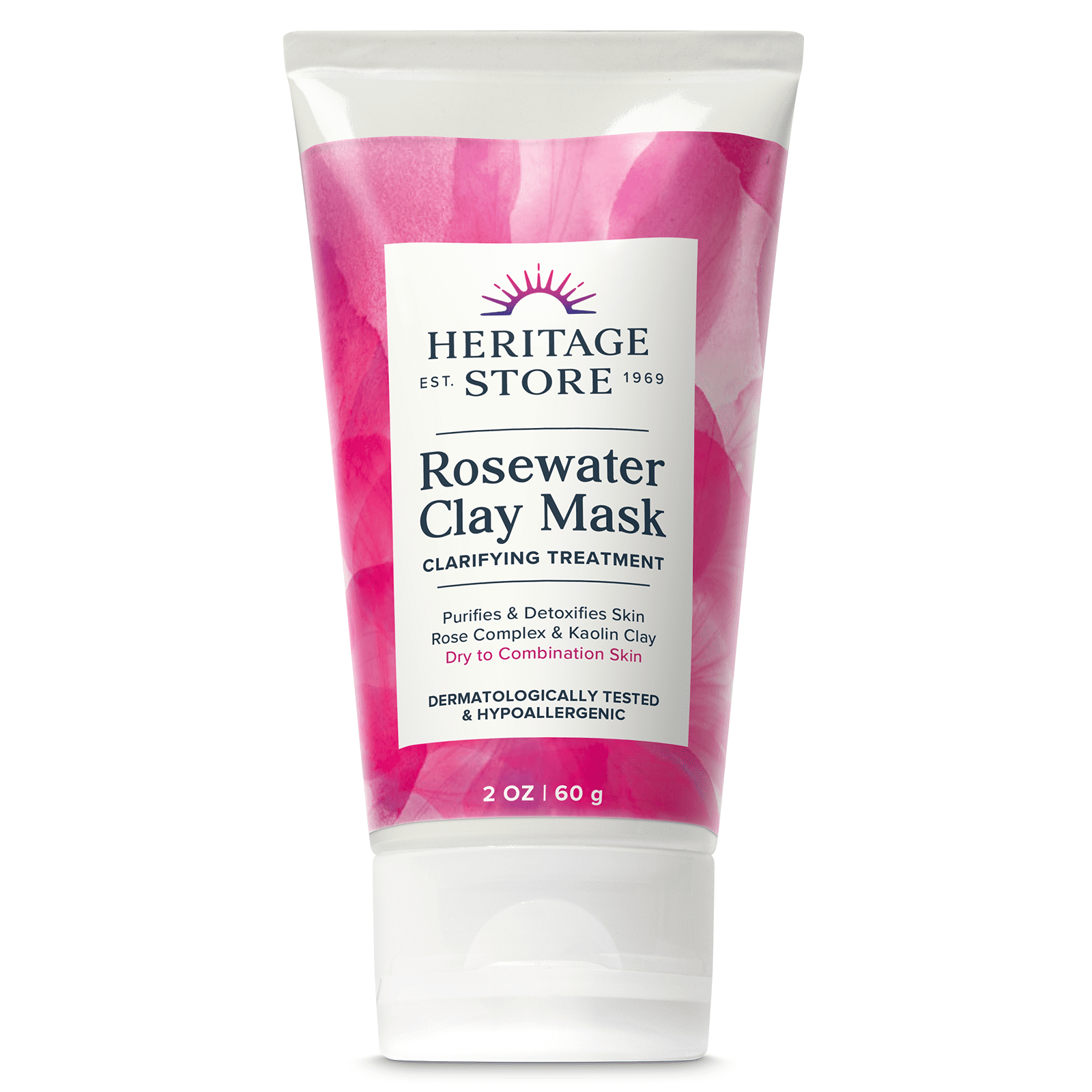 Heritage Store Rosewater Clay Mask, Clarifying Treatment for Dry Combination Skin, Purifying Face Mask Deep Cleanses, Detoxifies & Balances with Kaolin Clay & Organic Aloe, Vegan & Cruelty Free, 2oz