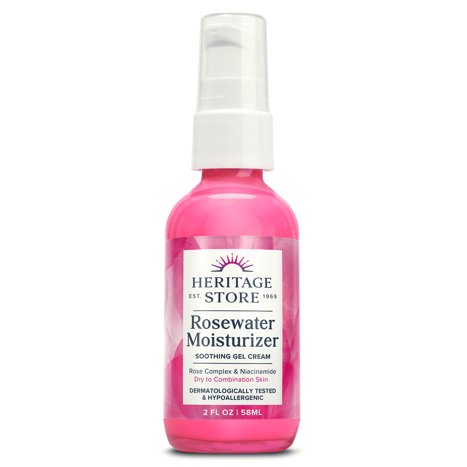 Heritage Store Rosewater Facial Moisturizer, Soothing Gel Cream for Dry Skin to Combination Skin, with Rose Complex, Niacinamide & Hyaluronic Acid, Vegan, Paraben Free & Cruelty Free, 2oz