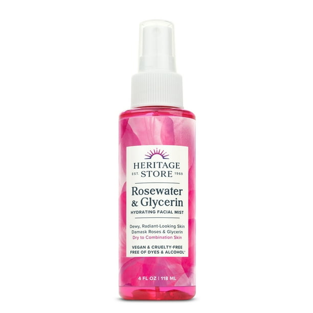 Heritage Store Rosewater & Glycerin Hydrating Facial Mist, for Dry Combination Skin Care, Rose