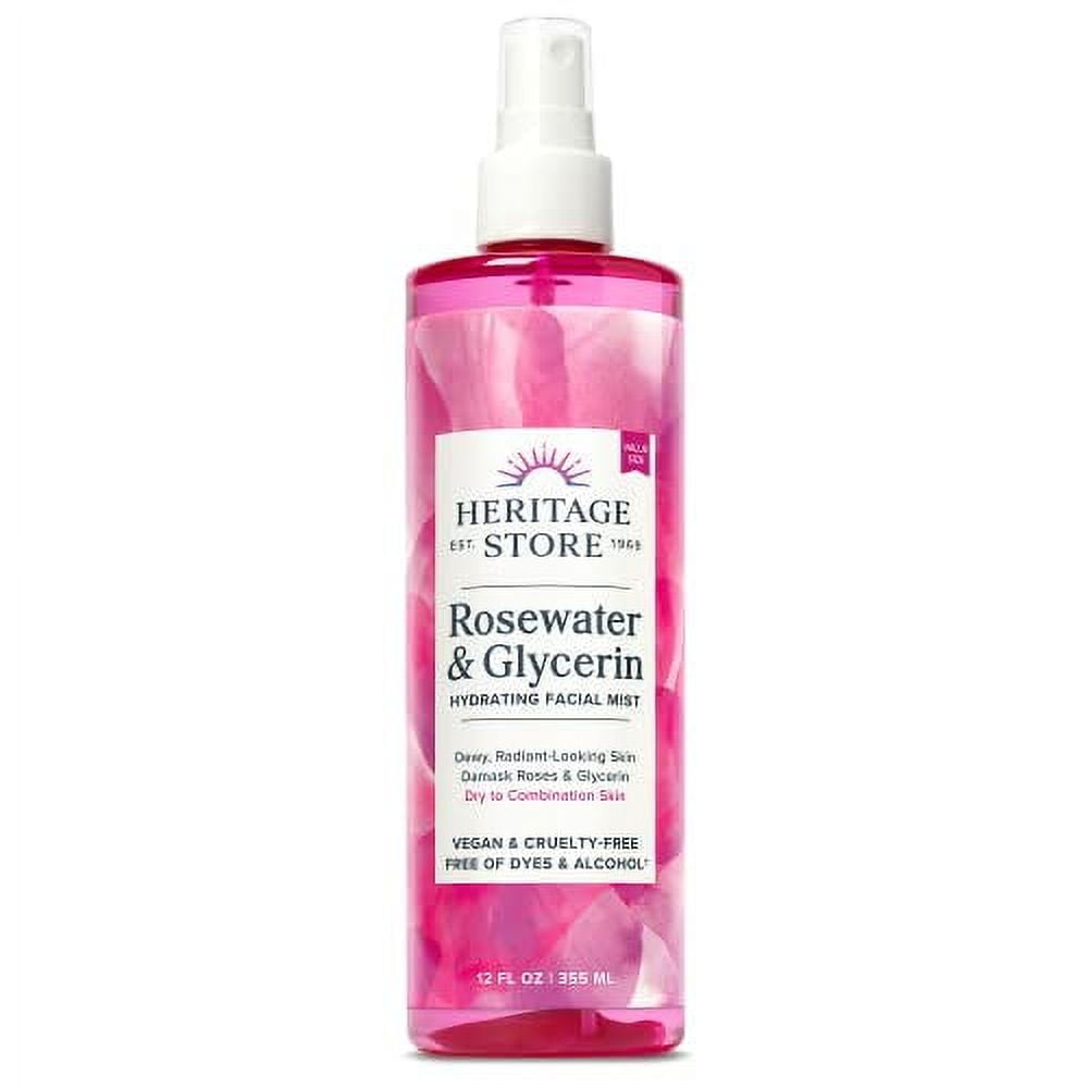 Heritage Store Rosewater & Glycerin Hydrating Facial Mist for Dewy, Radiant Skin No Dyes or