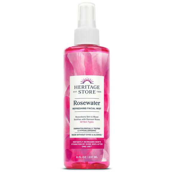 Heritage Store Rosewater Spray | Hydrating Mist for Skin & Hair | No Dyes or Alcohol | Vegan | 8 oz | 60 Day Money Back Guarantee