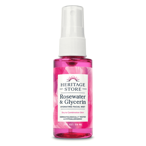Heritage Store Rosewater & Glycerin Hydrating Facial Mist, for Dry Combination Skin Care, Rose Water Spray for Face with Vegetable Glycerine, Made Without Dyes or Alcohol, Vegan & Cruelty Free, 2oz