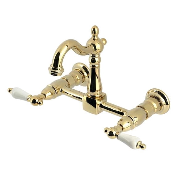 Heritage Two-Handle Wall Mount Kitchen Faucet, Polished Brass