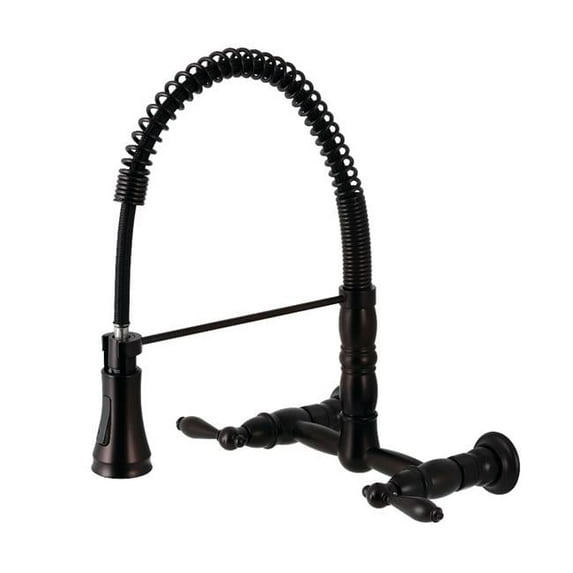 Heritage Two-Handle Wall-Mount Pull-Down Sprayer Kitchen Faucet, Oil Rubbed Bronze