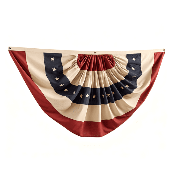 Heritage USA Flag Bunting – 59" Pleated Patriotic Fan Banner with Stars – Heavy Duty Canvas Flag for 4th of July, Memorial Day & Outdoor Porch Decor –