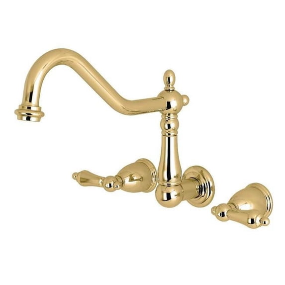 Heritage Wall Mount Vessel Sink Faucet - Polished Brass - 17.28 x 7.55 x 3.94 in.
