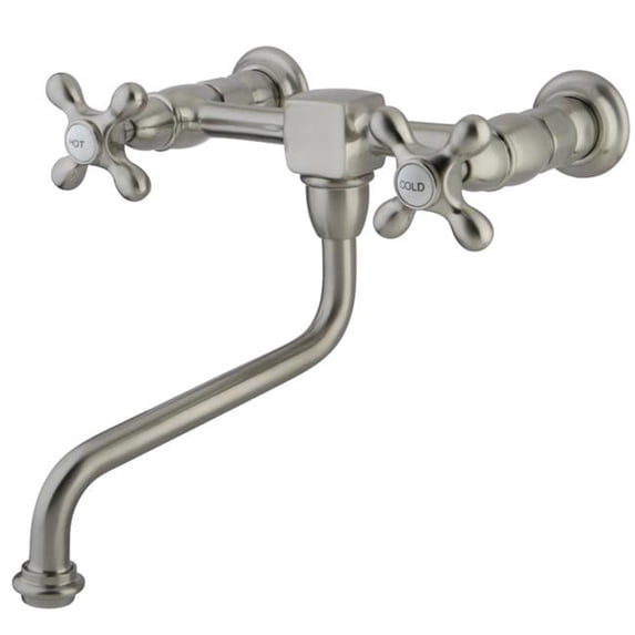 Heritage Wall-Mount Vessel Sink Faucet with Metal Cross Handle - Satin Nickel
