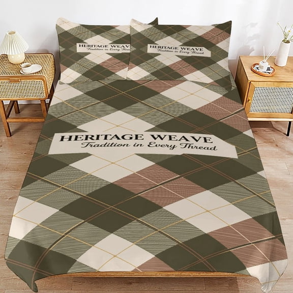 Heritage Weave Plaid Pattern Tradition Craftsmanship Duvet Cover 3pcs Set Themed Multicolor Polyester Bedding Set for Bedroom Decoration Full