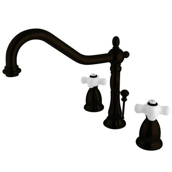 Heritage Widespread Lavatory Faucet with Procelain Cross Handle & Brass Pop-Up, Oil Rubbed Bronze