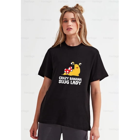 Heritage83 Crazy Banana Slug Lady Women, Girl, Banana Slug Graphic for T-Shirts, Tops , for Unisex, up to size 5XL