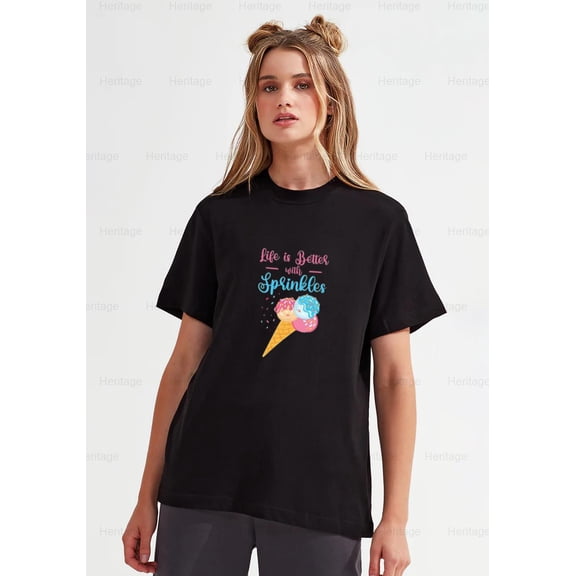 Heritage83 Life is Better with Sprinkles Ice Cream Graphic Design Top , for Unisex, up to size 5XL