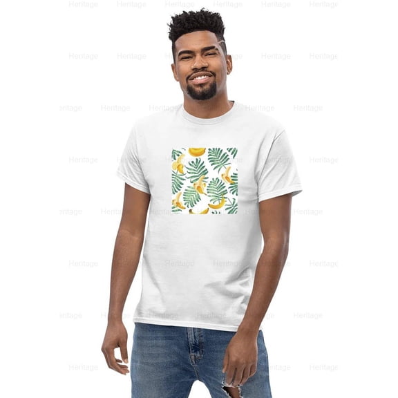Heritage83 Seamless Pattern with Bananas and Palm Leaves Graphic Top , for Unisex, up to size 5XL