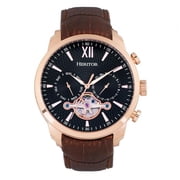 Heritor Automatic Arthur Semi-Skeleton Leather-Band Watch W/ Day/Date - Rose Gold/Black