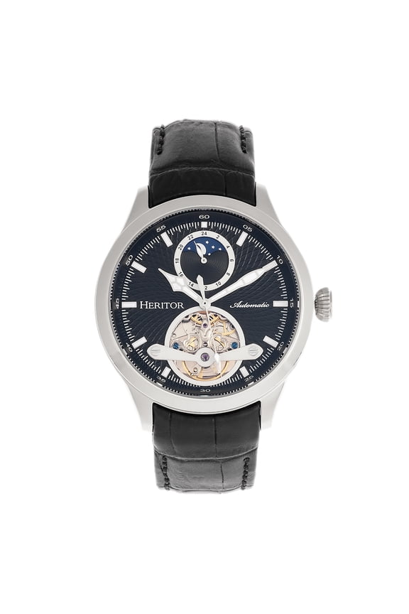Automatic Gregory Semi-Skeleton Leather-Band Watch - Black