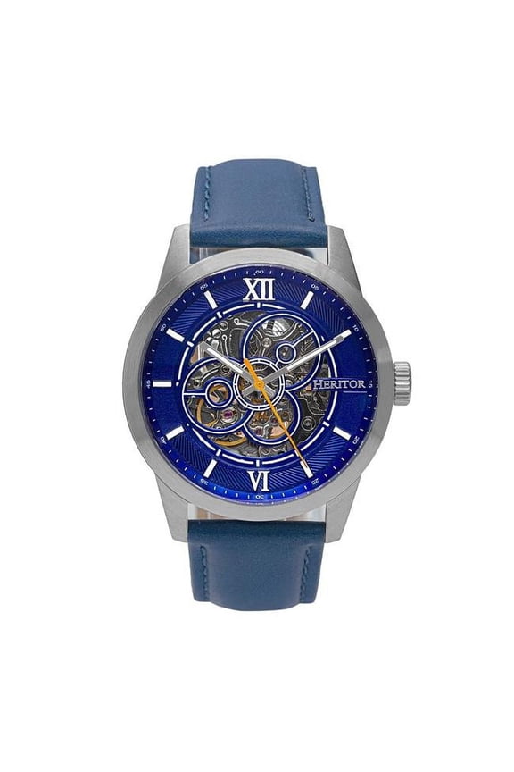 Heritor Automatic Jonas Leather-Band Skeleton Watch - Silver/Blue