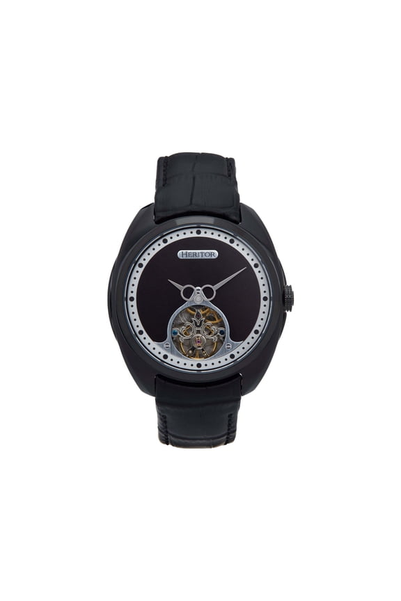 Automatic Roman Semi-Skeleton Leather-Band Watch - Black