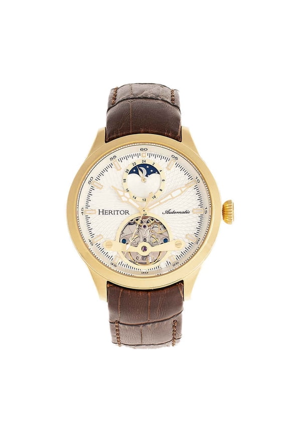 HERHR8103 Automatic Gregory Semi-Skeleton Leather-Band Watch, Gold & Brown