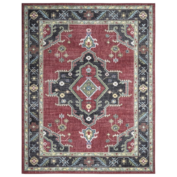 Heriz Medallion Red 8 ft. x 10 ft. Machine Washable Traditional Indoor Area Rug
