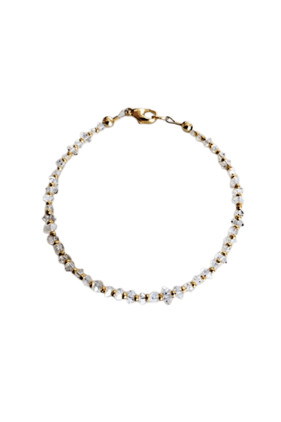 Herkimer Diamond 3mm Rondelle Shape Faceted Cut Beads 7 inch Rosegold Plated Clasp Bracelet for men, women, unisex. Link Chain Stacking Bracelet.|LINK_03723