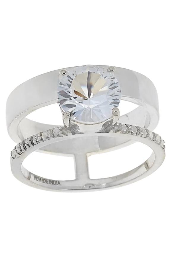 Sterling Silver Double Round-cut Solitaire Ring, Size 8