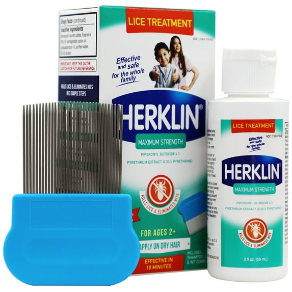 Herklin Head Lice Treatment Shampoo, Prevents Lice, Eliminates Nits, All Hair Types, 2 Fo 1 Pack