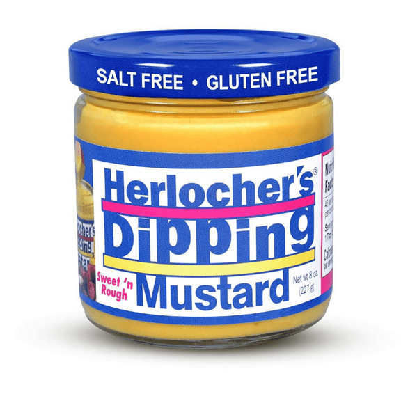 Herlocher’s Dipping Mustard | Sweet & Tangy Mustard Dip, 8 oz Jar | Gluten-Free, Salt-Free, Fat-Free | Perfect Pretzel & Snack Dip | Made in USA