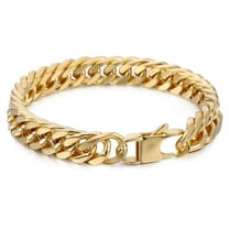 Hermah 10mm Wide 316L Stainless Steel Bracelet Gold Double Curb Rombo Mens Chain