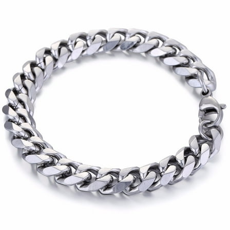 Hermah 11mm Mens Boys Curb Cuban Chain Bracelet Stainless Steel 8-11inch