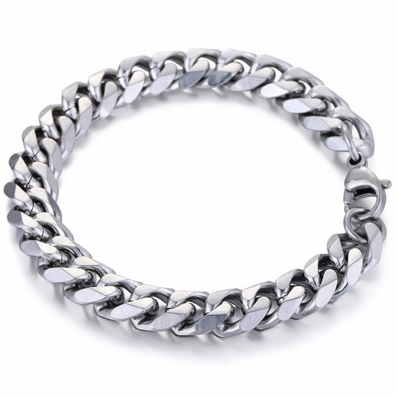 Hermah 11mm Mens Boys Curb Cuban Chain Bracelet Stainless Steel 8-11inch