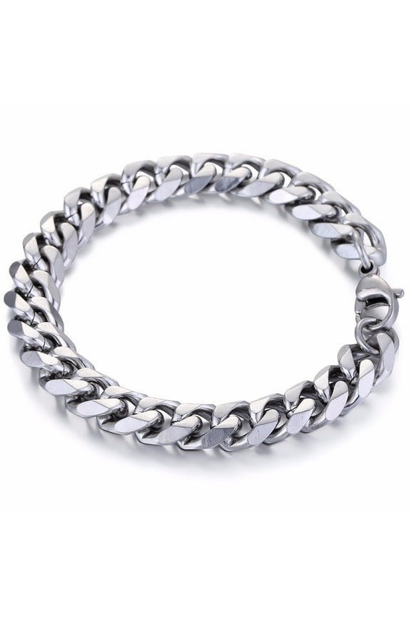11mm Mens Boys Curb Cuban Chain Bracelet Stainless Steel 8-11inch