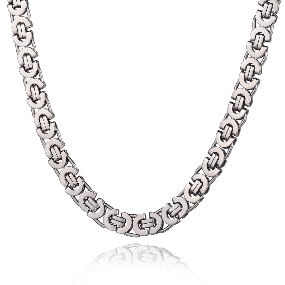 Hermah 11mm Silver Tone Stainless Steel Flat Byzantine Hermah 11mm Silver Tone Stainless Steel Flat Byzantine