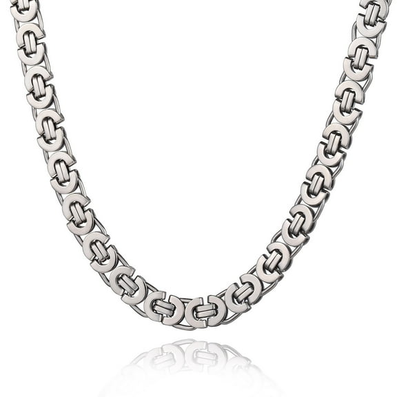 Hermah 11mm Silver Tone Stainless Steel Flat Byzantine Necklace Mens Womens Chain 18-28inch