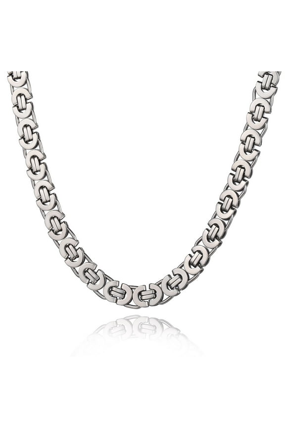 11mm Silver Tone Stainless Steel Flat Byzantine Necklace Mens Womens Chain 18-28inch
