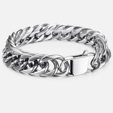 Hermah 15mm Curb Rombo Link Bracelet For Men 316L Stainless Steel Chain Silver