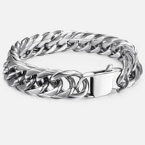 Hermah 15mm Curb Rombo Link Bracelet For Men 316L Stainless Steel Chain Silver
