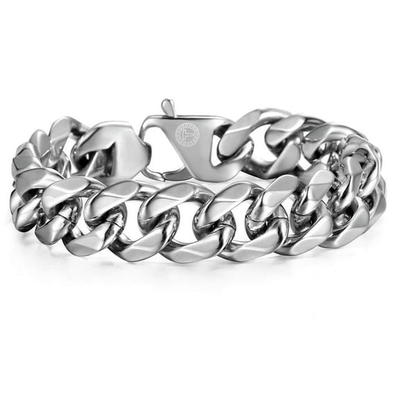 Hermah 15mm Wide 10inch Men's 316L stainless steel Curb Cuban Link Bracelet Chain
