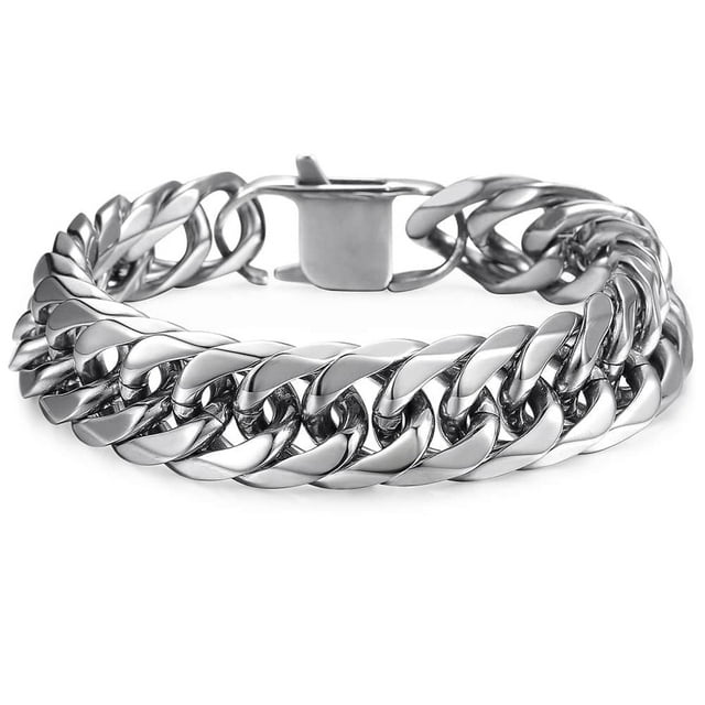 Stainless Steel Cuban Chain Bracelet Men's Heavy 316L Stainless Steel Curb Chain Bracelet – Silver Or Black, 7-11 Inch, Chunky Cuban Link Style Silver Chain Bracelet Men - Foto 12