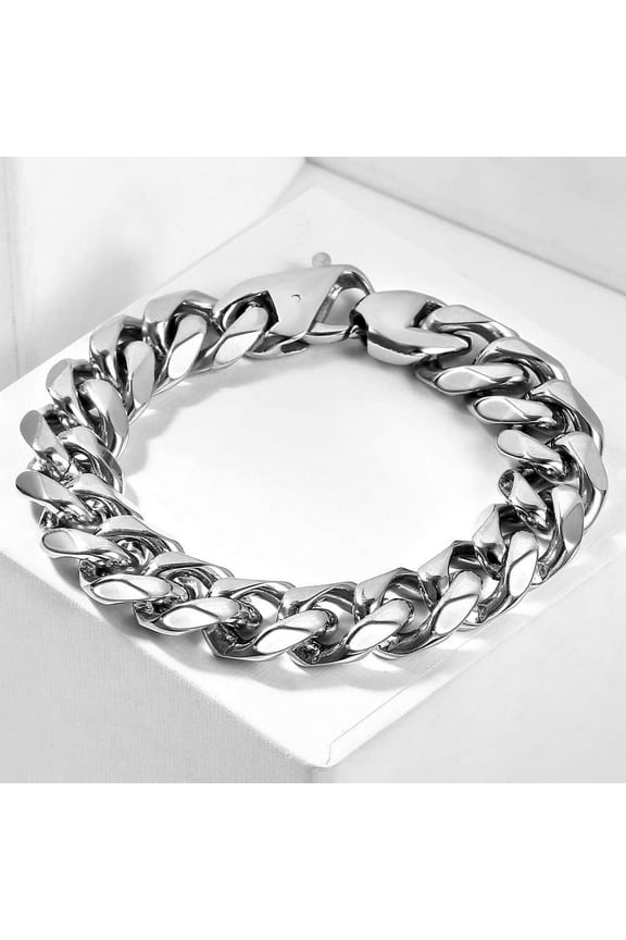 15mm Wide 9inch Men's 316L stainless steel Curb Cuban Link Bracelet Chain