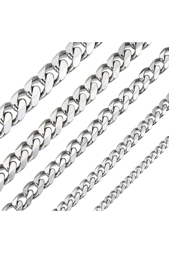 3/5/7/9/11mm 16"-30" Stainless Steel Silver Tone Chain Cuban Curb Men Necklace