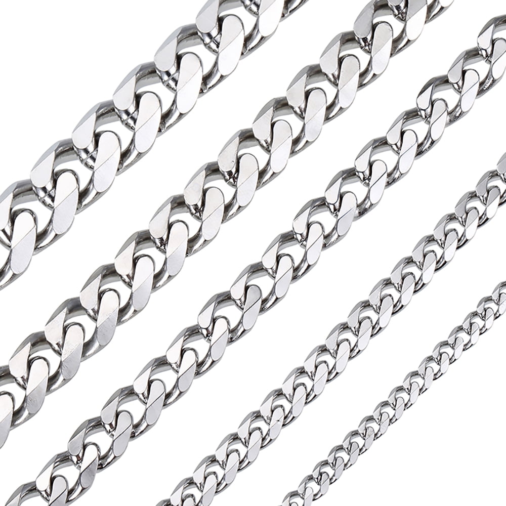 Stainless Steel Cuban Curb Chain Silver 16-30 Men Choker Necklace  3/5/7/9/11mm