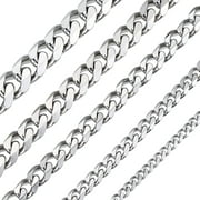 Hermah 3/5/7/9/11mm 16"-30" Stainless Steel Silver Tone Chain Cuban Curb Men Necklace