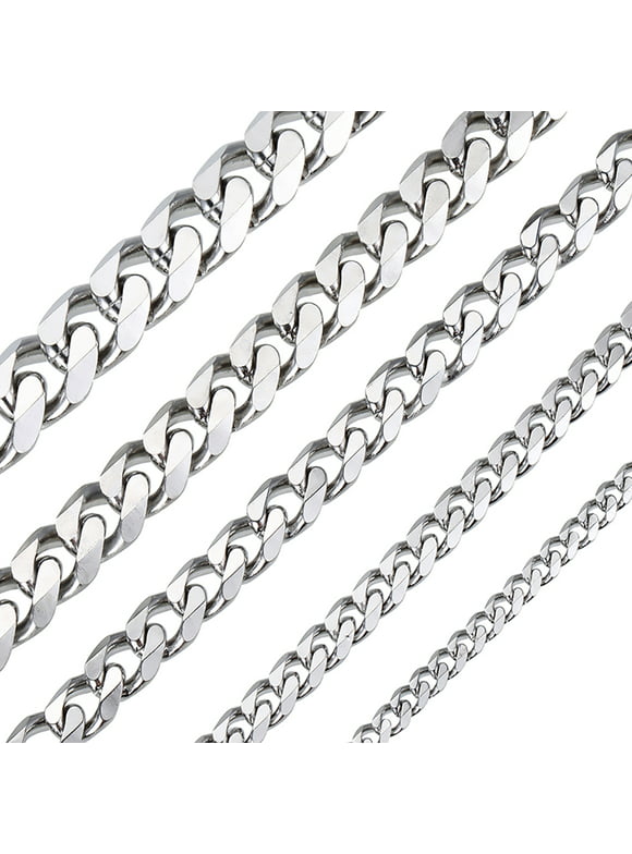 Hermah 3/5/7/9/11mm 16"-30" Stainless Steel Silver Tone Chain Cuban Curb Men Necklace