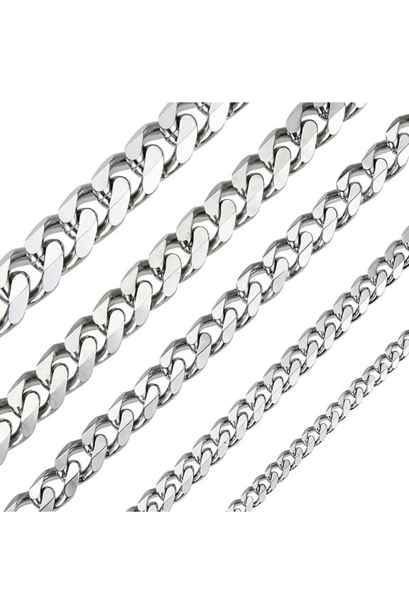 3/5/7/9/11mm 16"-30" Stainless Steel Silver Tone Chain Cuban Curb Men Necklace