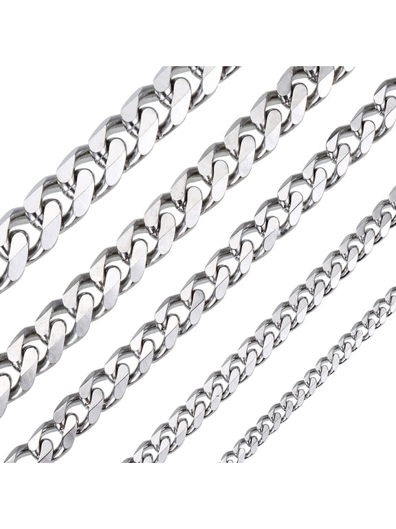 3/5/7/9/11mm 18"-24" Stainless Steel Silver Tone Chain Cuban Curb Men Necklace