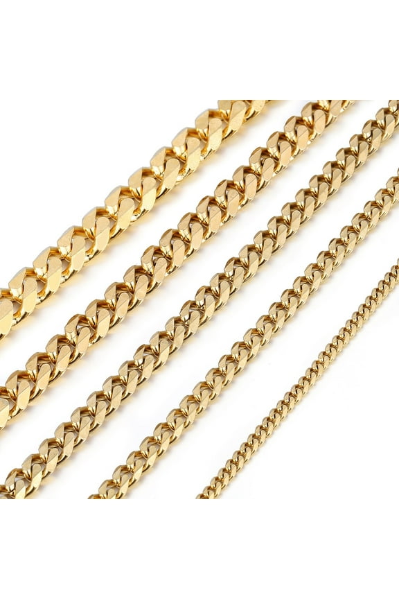 3/5/7/9/11mm Wide 16"-30" Mens Gold Plated Stainless Steel Chain Cuban Curb Necklace
