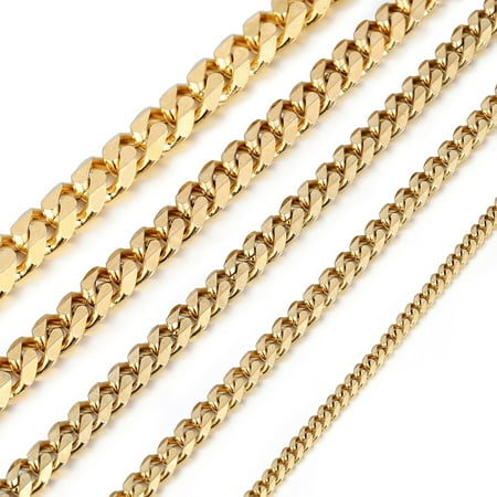Hermah 3/5/7/9/11mm Wide 18"-24" Mens Stainless Steel Gold Plated Chain Cuban Curb Necklace